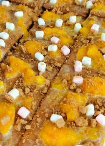 A picture of mango float with marshmallow toppings